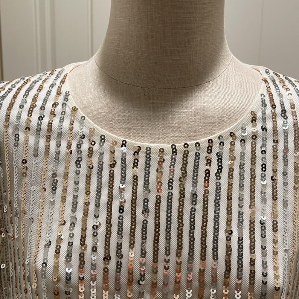 ALFANI Sequined Gold/Silver Stripped NWT Size Small Short Sleeved Scoop Neckline - Picture 7 of 13